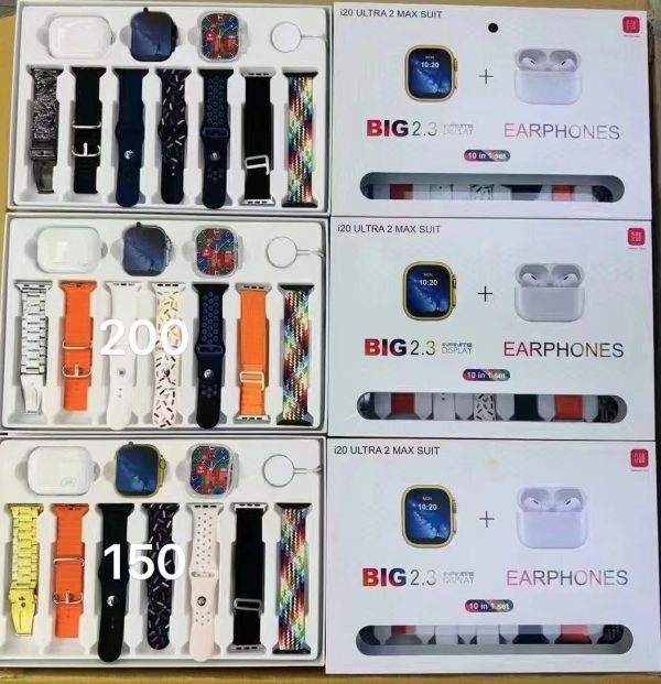 I20 Ultra Max Smart Watch Airpods & 7 Straps In Box