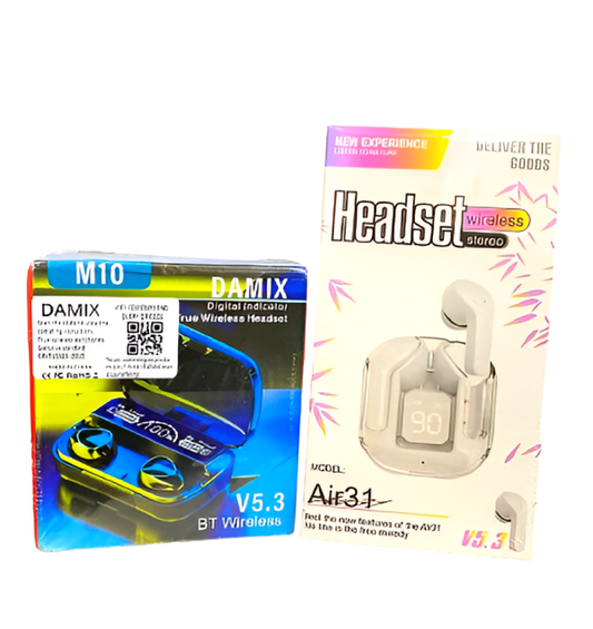 Pack Of 2  M10 Bluetooth Earbuds  & Air 31 Earbuds